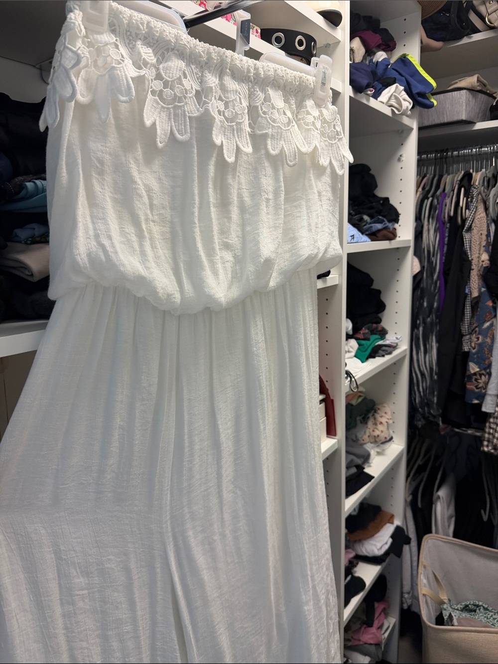 White Strapless Maxi Dress with Lace Trim